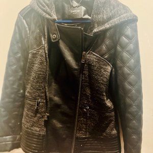 BCBG hoodie with leather sleeves and front